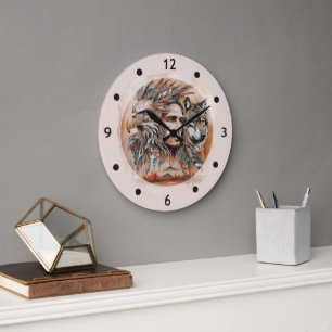 Eagle - Man - Wolf - watercolor art 1 - Fan Fun Large Clock