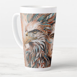 Eagle - Man - Wolf - watercolor art 1 - Fan Fun Latte Mug