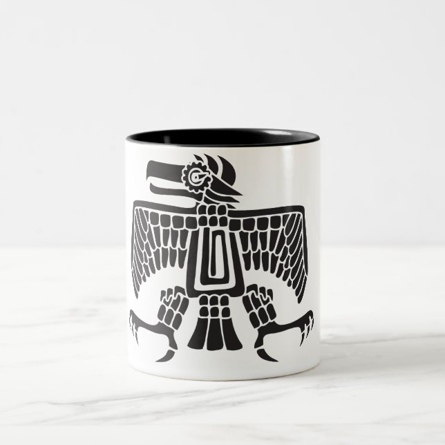Eagle, Mexican hieroglyph(Maya) Two-Tone Coffee Mug (Center)