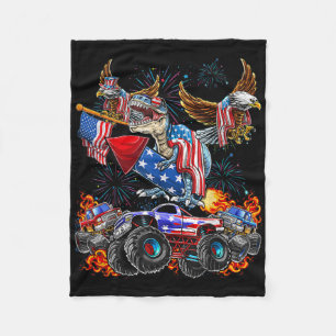 Eagle Monster Truck Dinosaur July 4th America Patr Fleece Blanket
