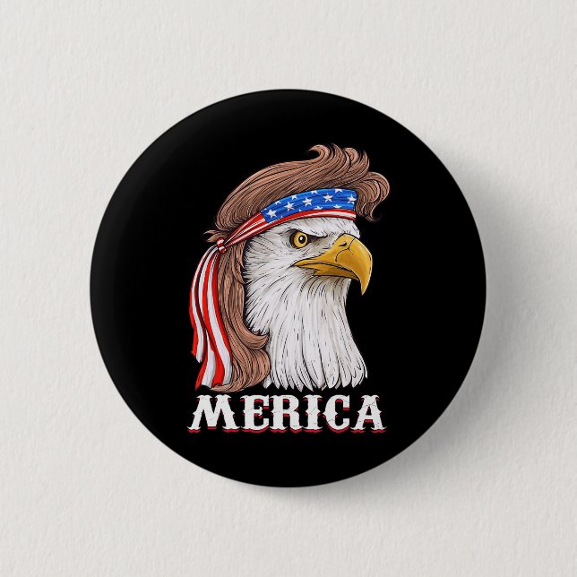 Eagle Mullet 4th Of July USA American Flag Merica  2 Inch Round Button (Front)
