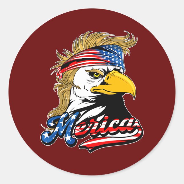 Eagle Mullet 4th Of July USA American Flag Merica Classic Round Sticker (Front)
