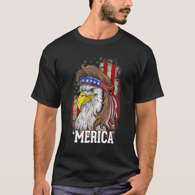 Eagle Mullet Merica  Men 4th of July American Flag T-Shirt (Front)