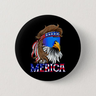 Eagle Mullet Sungles Merica 4th Of July Usa Americ 2 Inch Round Button