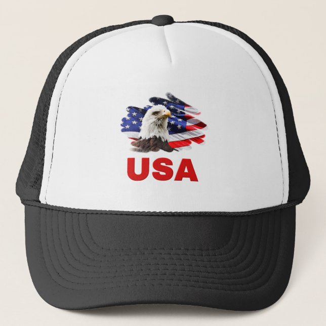Eagle On Flag USA Patriotic Hats / Caps (Front)