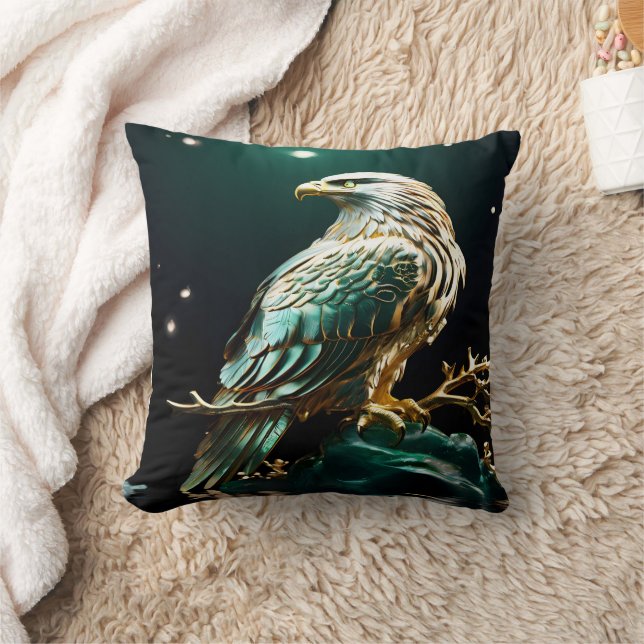 Eagle on Rock Under Sparkling Stars Throw Pillow (Blanket)
