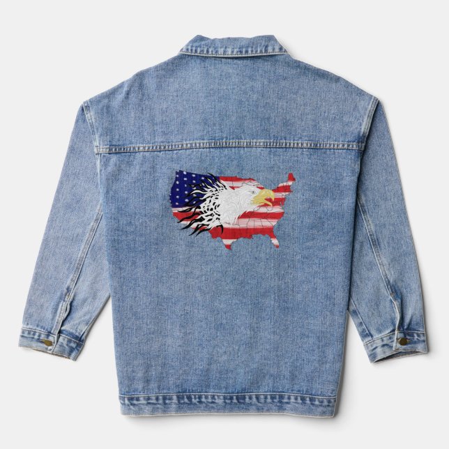  Eagle Over America Painted Flag Denim Jacket (Back)