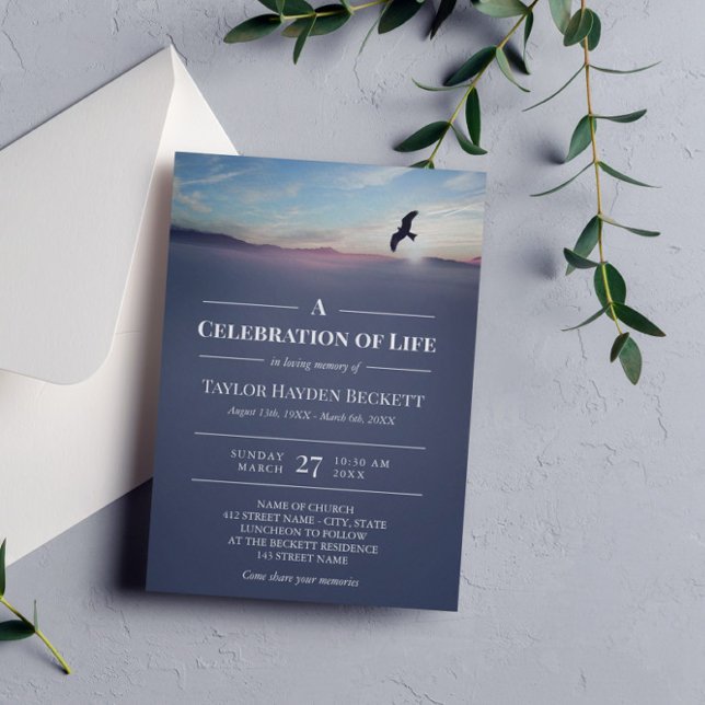Eagle Over Mountains Blue Celebration of Life Invitation (Creator Uploaded)