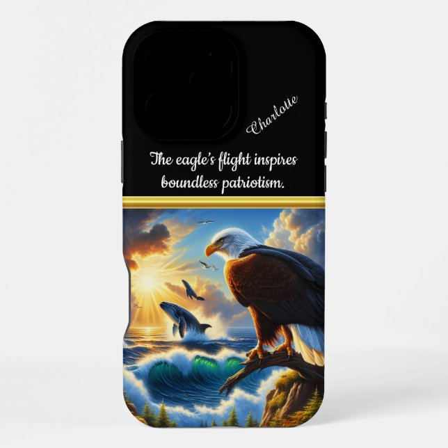 Eagle oversees whale at sunset iPhone case (Back)