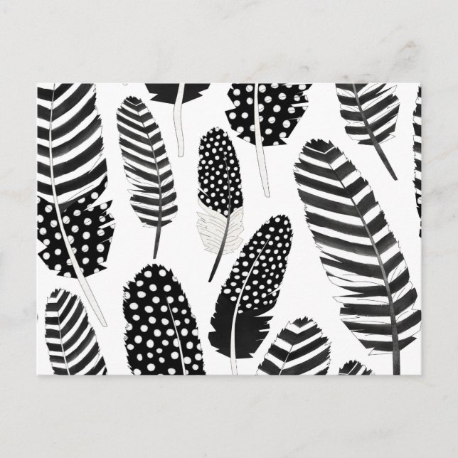 Eagle Owl Feather Pattern Watercolor Black White Postcard (Front)