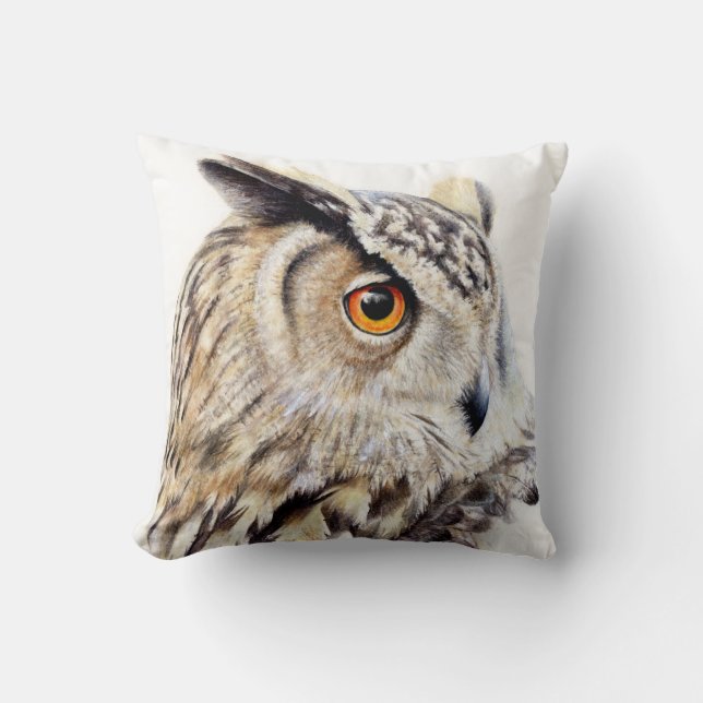 Eagle owl fine art throw pillow (Front)