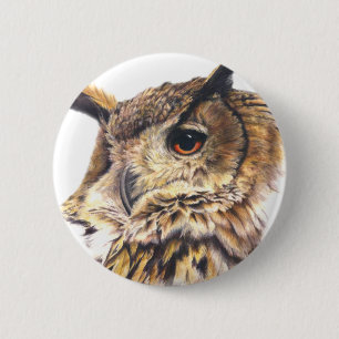 Eagle owl watercolor art button/badge 2 inch round button