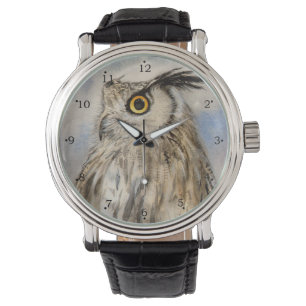 Eagle Owl Wildlife Watercolor Art Watch