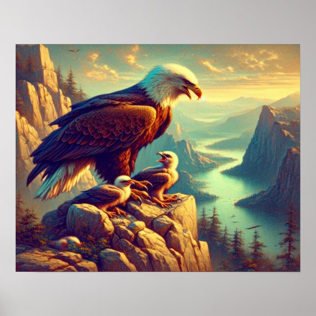 Eagle Perched on Rock With It's Babies 20x16 Poster (Front)