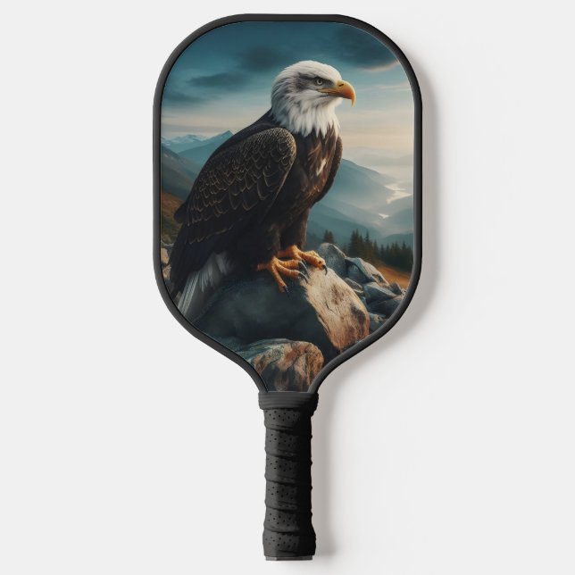 Eagle Perched on Rocky Terrain Pickleball Paddle (Front)