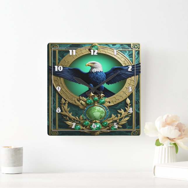 Eagle Perched on Tree Branch During Golden Hour Square Wall Clock (Home)