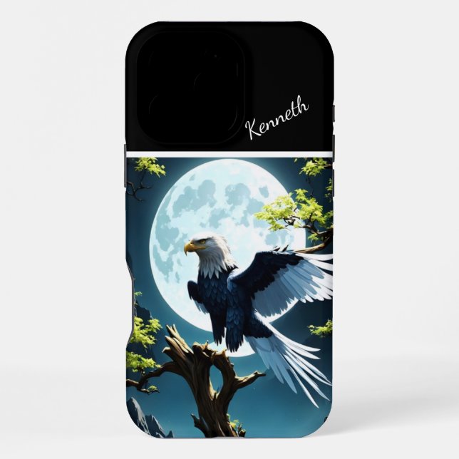 Eagle Perched on Tree Branch Under Moonlight iPhone Case (Back)