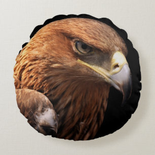 Eagle portrait isolated on black round pillow