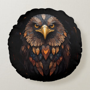 Eagle portrait on a black background round pillow