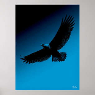 Eagle Poster – Black Silhouette on Blue Sky