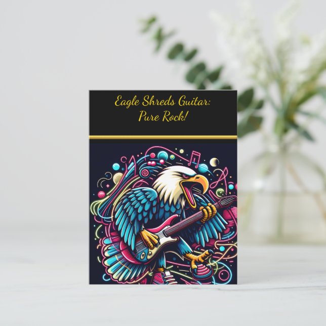 Eagle Shreds Guitar in Neon Glow Postcard (Standing Front)