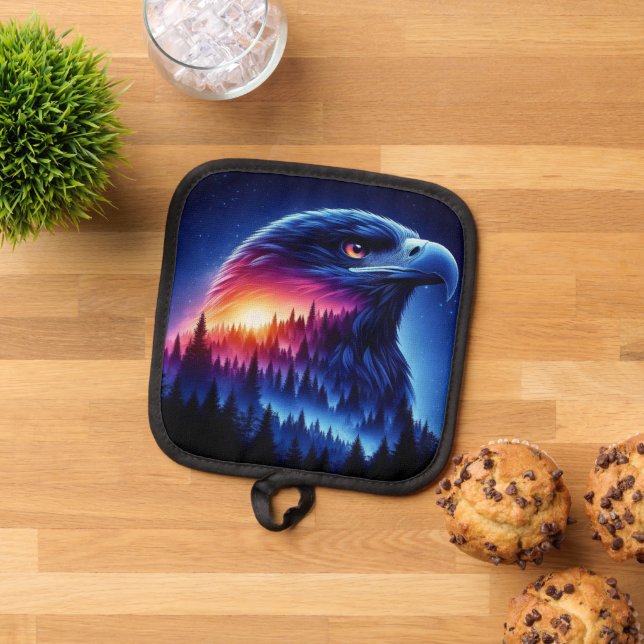 Eagle Silhouette with Forest Sunset Pot Holder (Top Down)