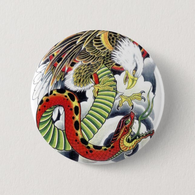 Eagle & Snake Japanese Tattoo Design 2 Inch Round Button (Front)