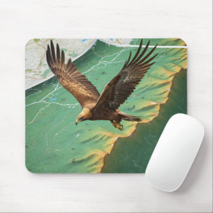 Eagle Soaring Over Topographic Map 3D Surrealist Mouse Pad