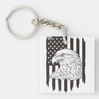 Eagle Soaring With American Flag Keychain
