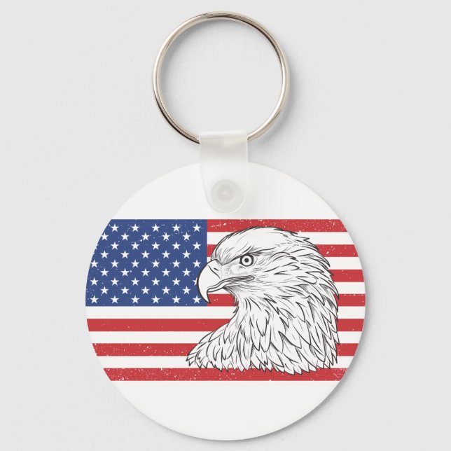 Eagle Soaring With American Flag Keychain (Front)