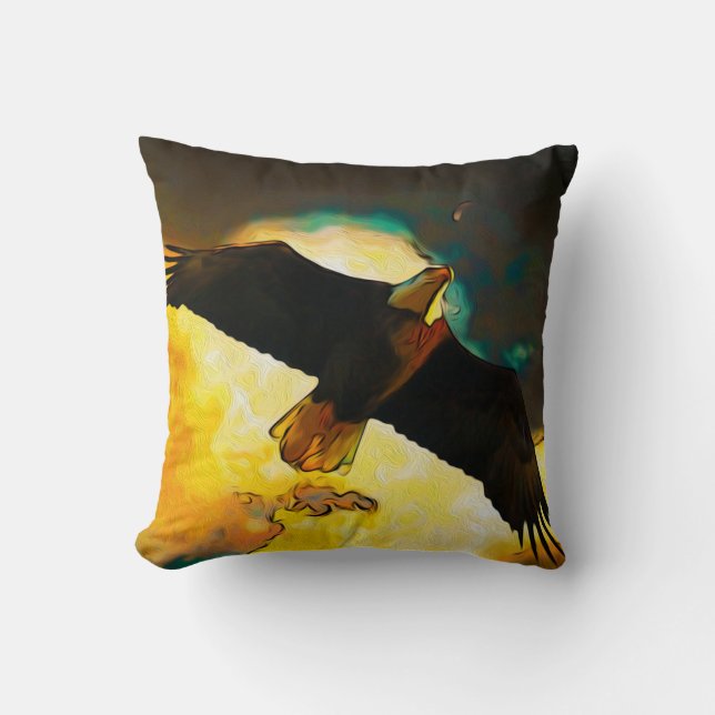 Eagle Storm - Flying Bald Eagle Fantasy Art Throw Pillow (Front)