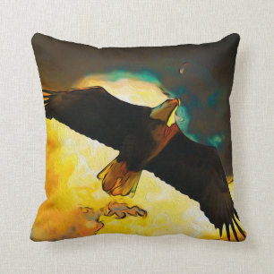 Eagle Storm - Flying Bald Eagle Fantasy Art Throw Pillow
