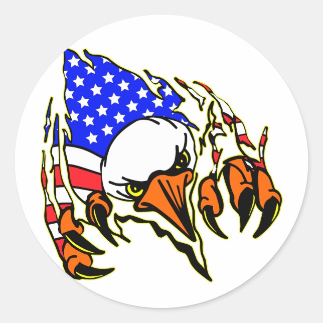 Eagle Tearout W/ American Flag Tattoo Classic Round Sticker (Front)