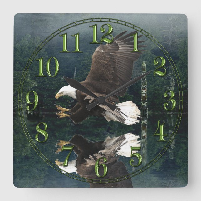 Eagle, Totem Pole & Forest Fantasy Art Clock (Front)