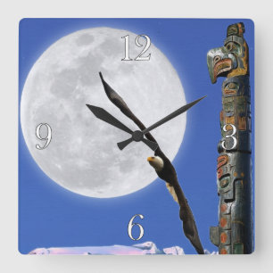 Eagle, Totem Pole & Moon Imaginaire Horloge