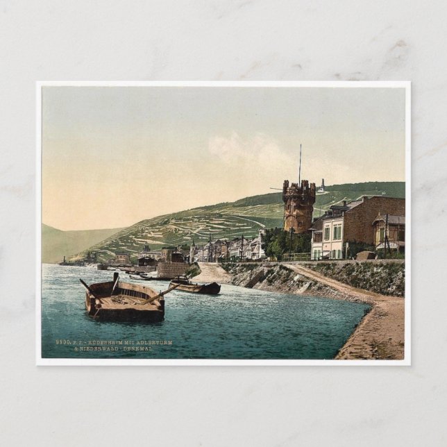Eagle Tower and Niederwald, Rudesheim, the Rhine, Postcard (Front)