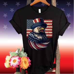 Eagle-Uncle Sam Hat-America Flag-Independence Day T-Shirt