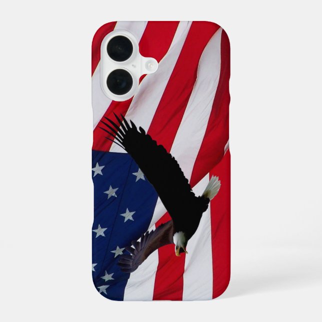 Eagle US Flag on Windy Day iPhone 16 Case (Back)