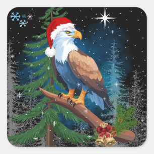 Eagle Wearing Santa Hat Christmas  Square Sticker