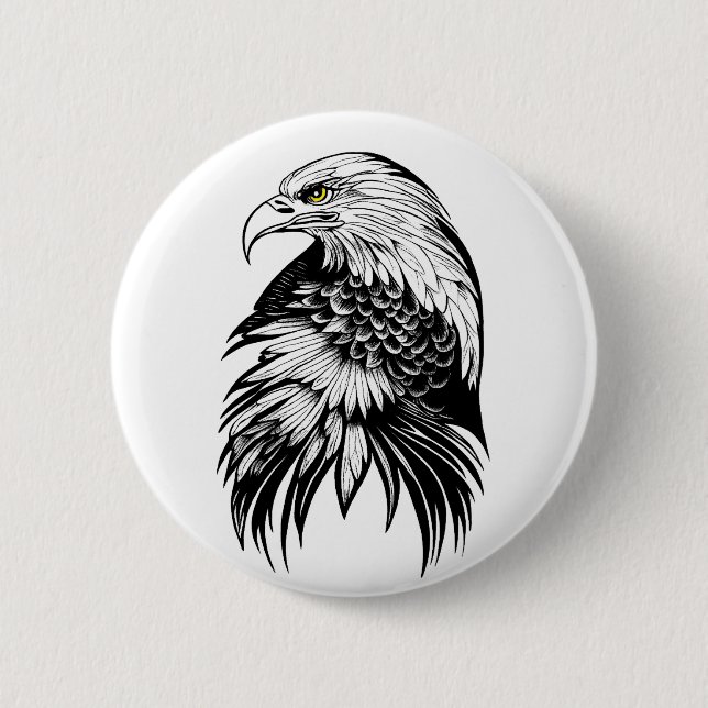 Eagle Wild Animal Nature Illustration Art Tattoo 2 Inch Round Button (Front)