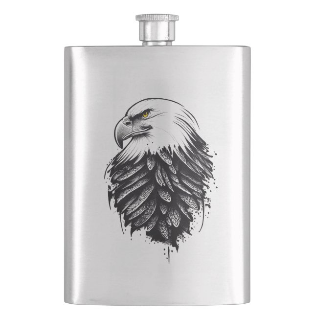 Eagle Wild Animal Nature Illustration Art Tattoo Hip Flask (Front)