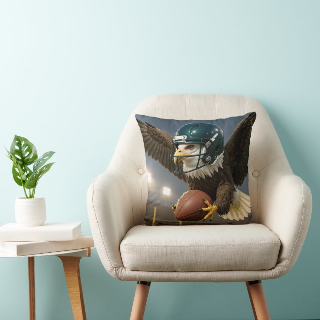 Eagle With a Football in a Sports Stadium Throw Pillow (Chair)