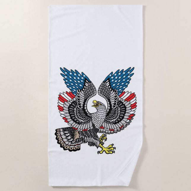 Eagle with American flag colour Beach Towel (Front)