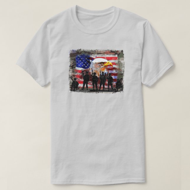 Eagle With American Flag & Soldiers T-Shirt (Design Front)