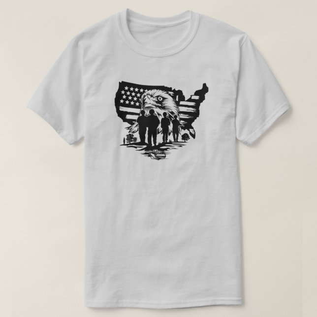 Eagle With American Flag & Soldiers T-Shirt (Design Front)