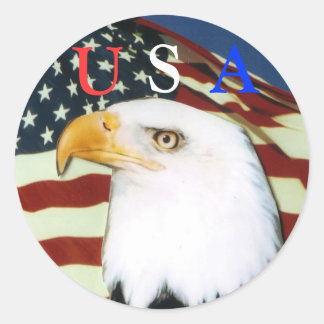 Eagle with flag, U, S, A scker Classic Round Sticker