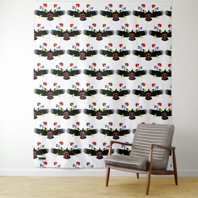 Eagle with Flowers White Photo Back Drop Tapestry (In Situ)