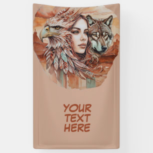 Eagle - Woman - Wolf - watercolor art 1 - Fan Fun Banner