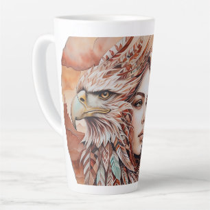 Eagle - Woman - Wolf - watercolor art 1 - Fan Fun Latte Mug