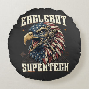 Eaglebot Supertech Cybernetic Patriotic Eagle Round Pillow